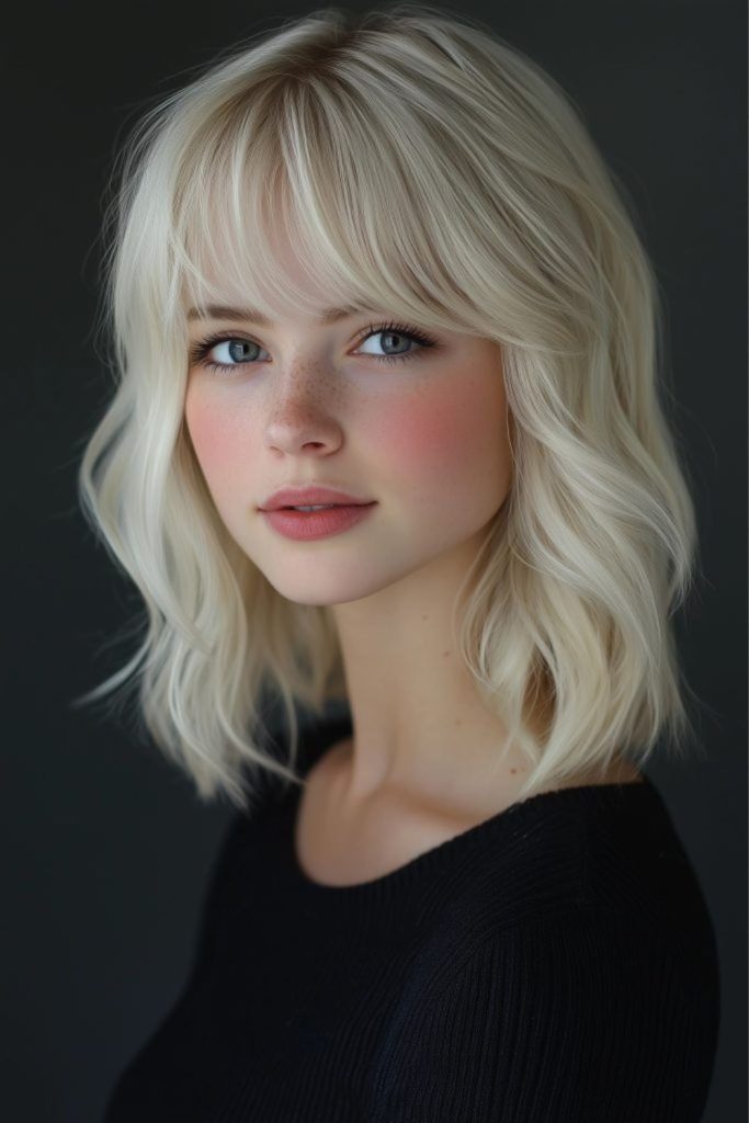 Pearl Draped Fringe with creamy blonde layers.