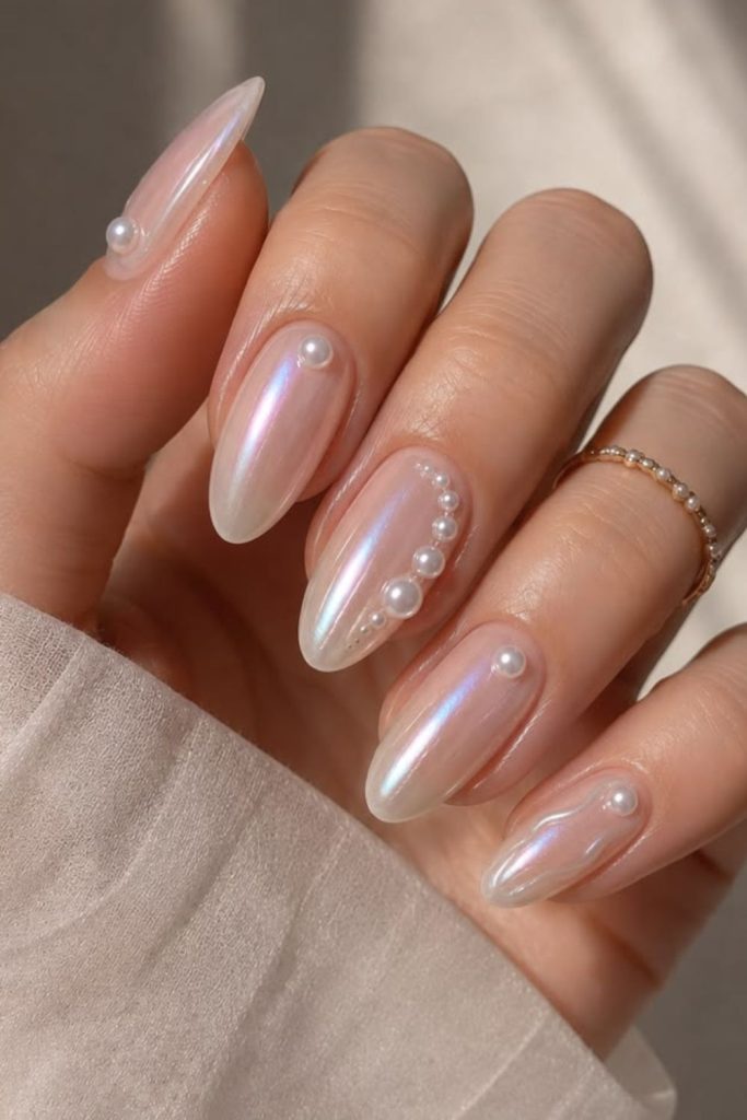 Pearl shell inspired elegant nails.