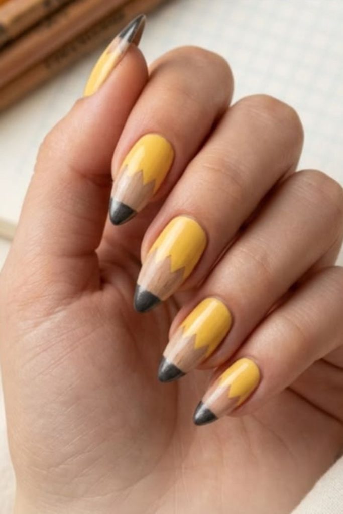 Pencil-inspired colorful back-to-school nails.