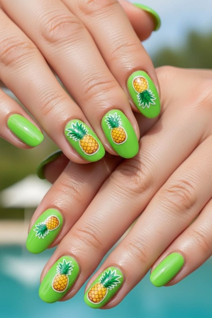 Pineapple tropical fun nail art.