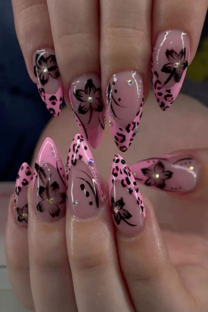 Pink lioness feminine Leo nails