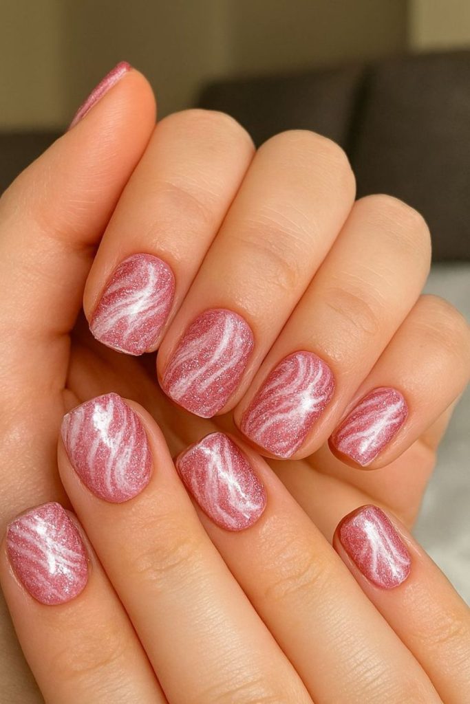 Pink chrome short baddie nails