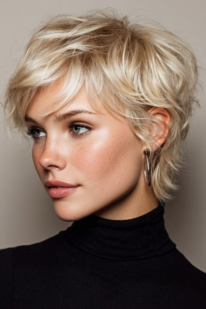 Textured messy pixie with flipped layers.