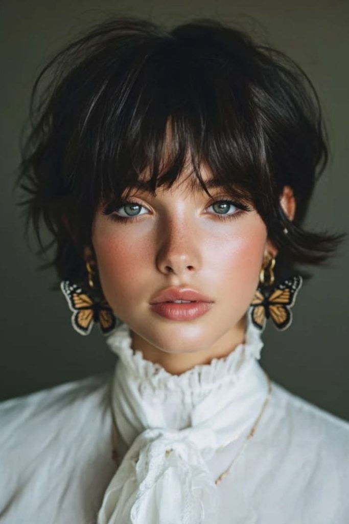 Pixie petal flick with feathered layers.