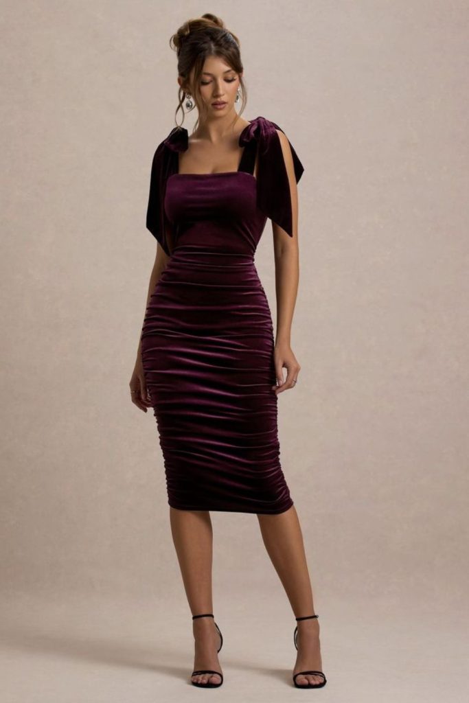Plum bandage dress luxurious evening look
