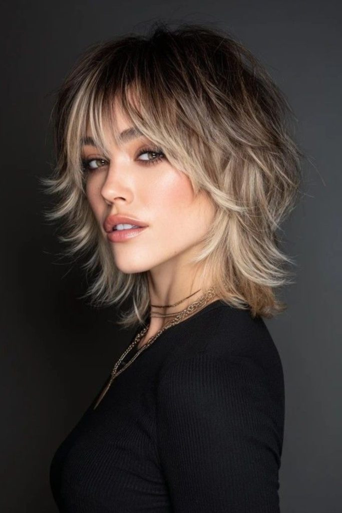 Punky layered lob with textured ends.