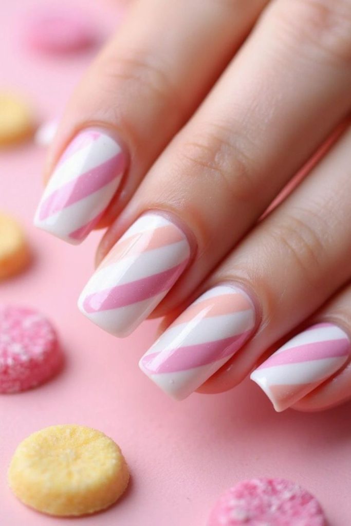 Soft pink eraser themed nails.