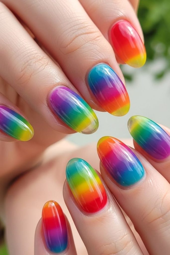 Bright rainbow nails for school.