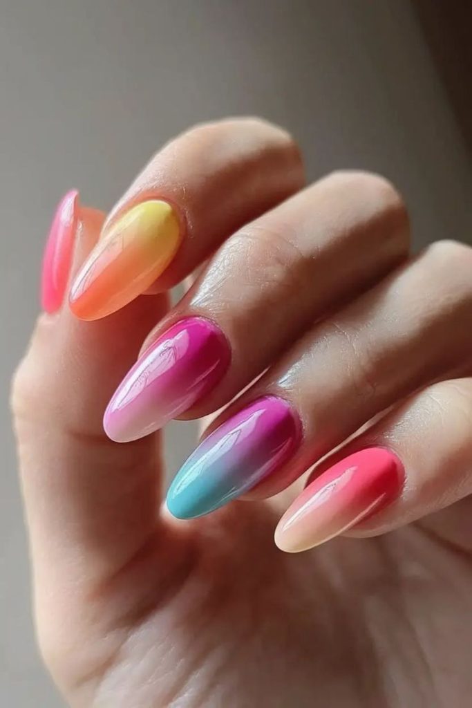 Rainbow sherbet ombré summer nails.