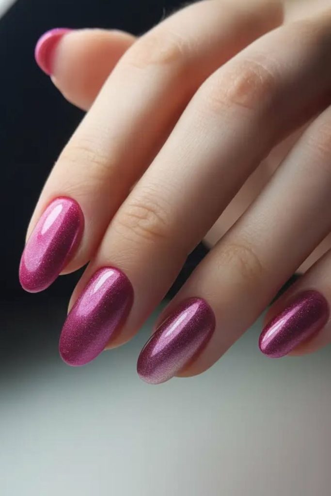 Raspberry velvet magnetic nail polish.