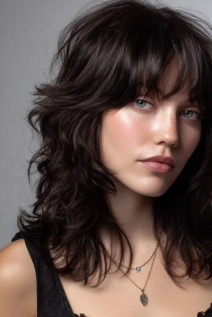 Raven fringe wolf cut hairstyle.