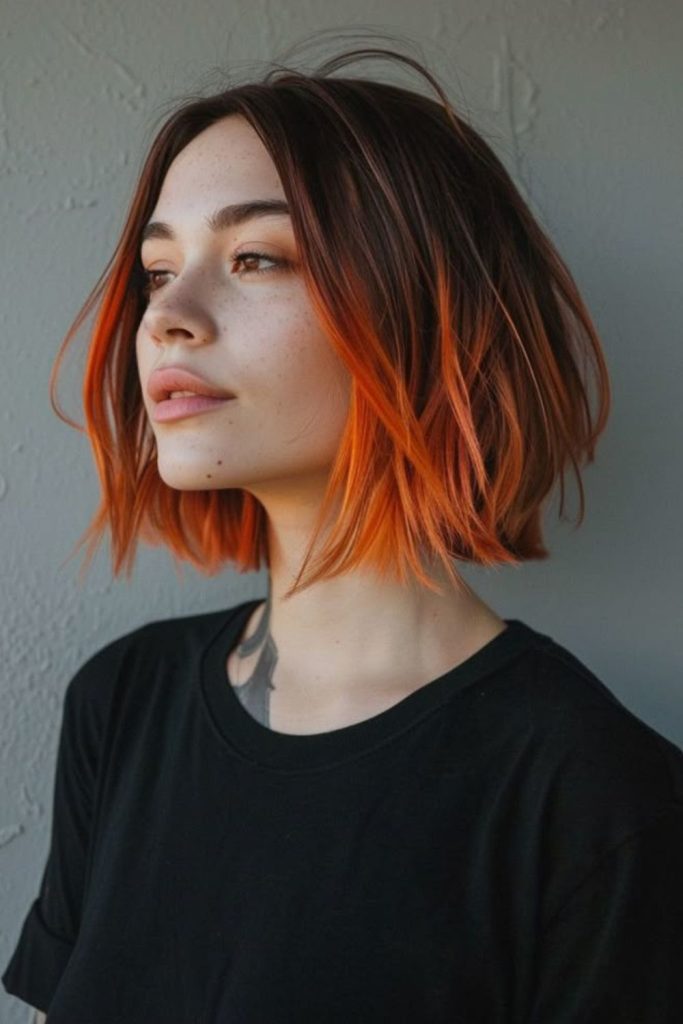 Razor blade bob with sharp edges.