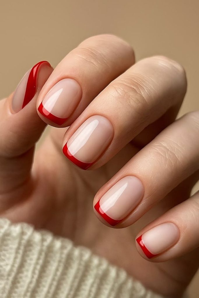 Red lipstick French tip nails