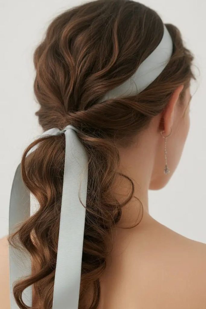 Low pony wrapped with ribbon.