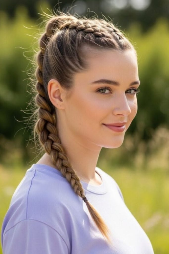 Rope braid ponytail medium hairstyle.