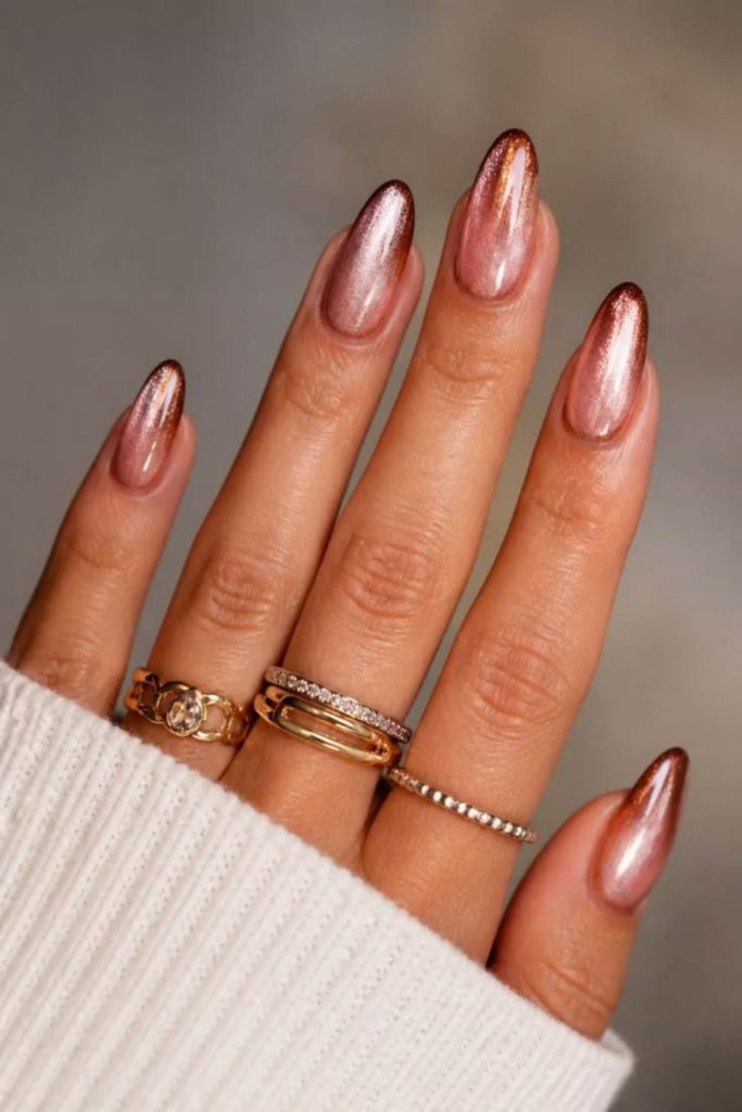 Rose gold Leo aura manicure