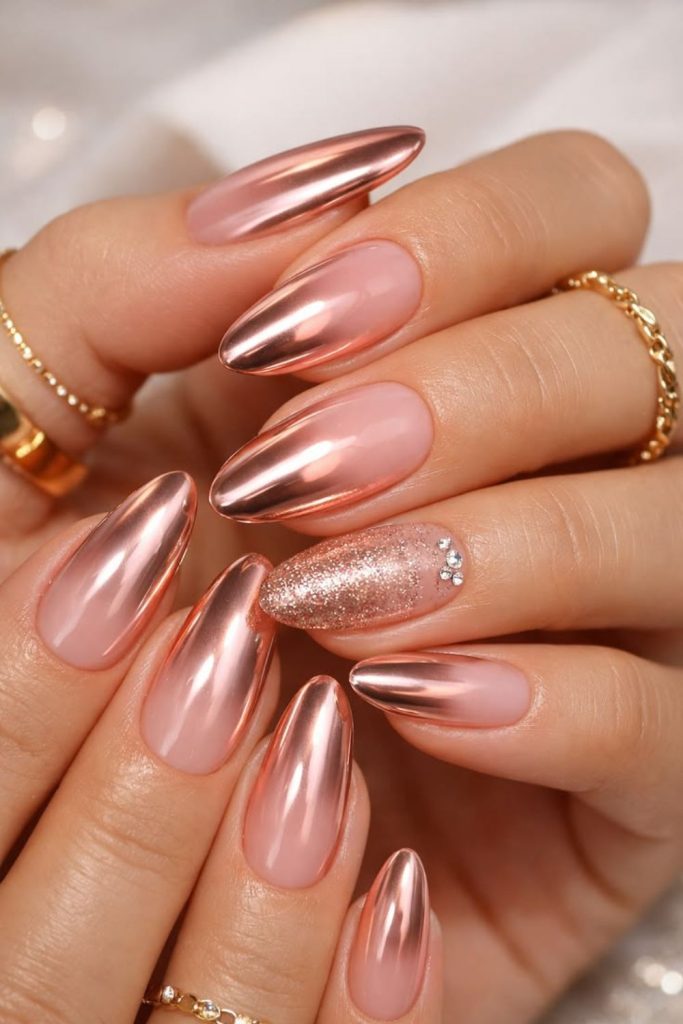 Rose gold solar aura nails