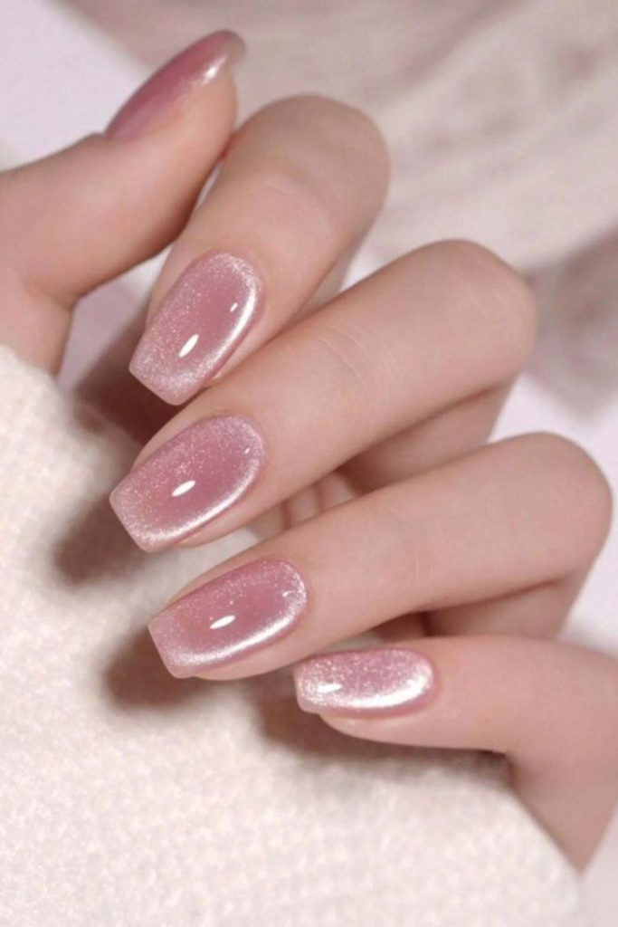 Rose quartz blush pink nail style.