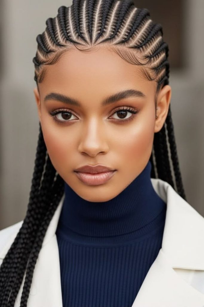 Royal queen elegant natural cornrows hairstyle.