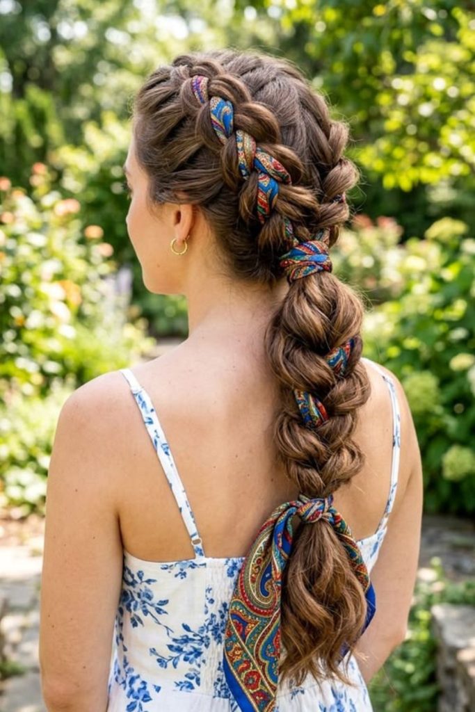 Rustic village twin braids.