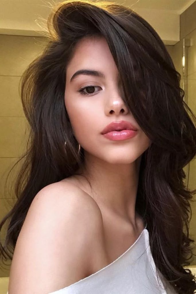 Satin Side Bangs with sleek movement.