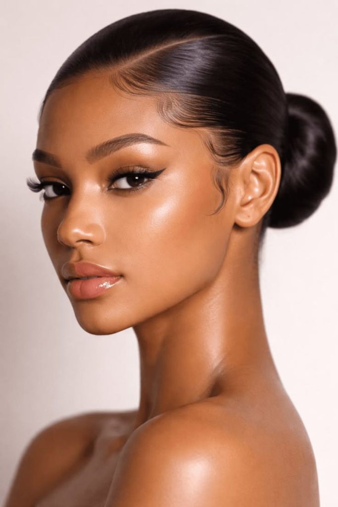 Sleek low bun for school.