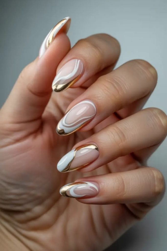Sculptural nude nails with raised textures.