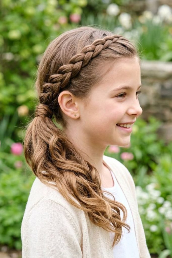 Side braid with soft curly ends.