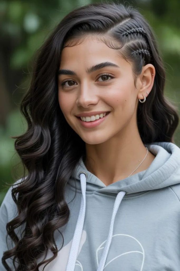 Side braid with loose waves.