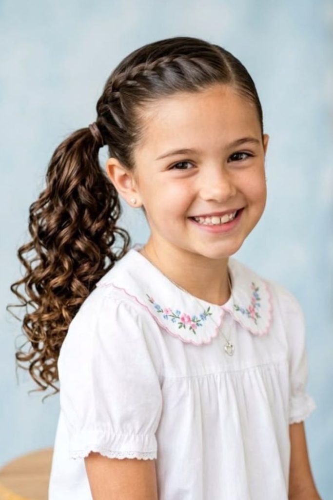 Side rope twists into ponytail.