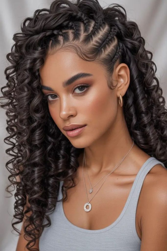 Side spiral artistic cornrow hairstyle.