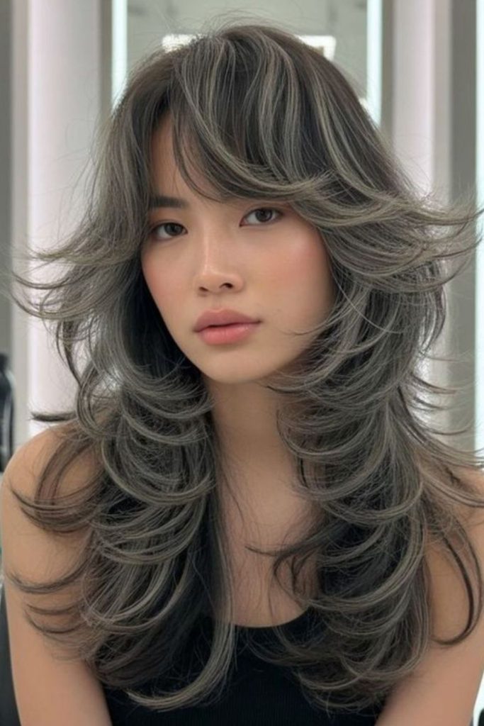Silver mist wolf cut hairstyle.