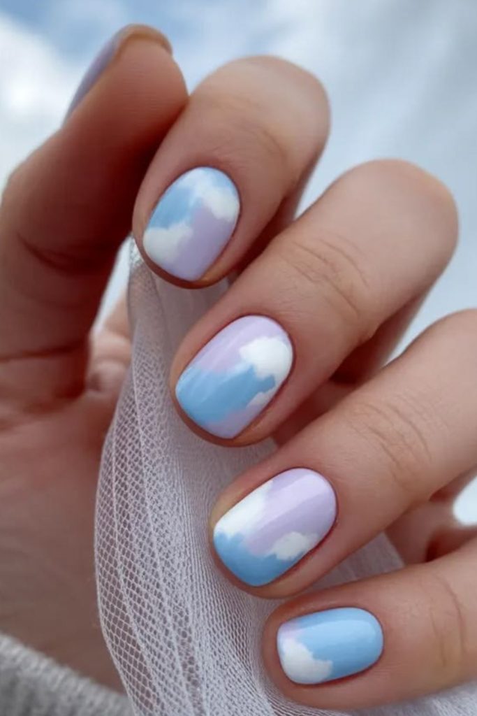 Pastel picnic colorful July nail design.