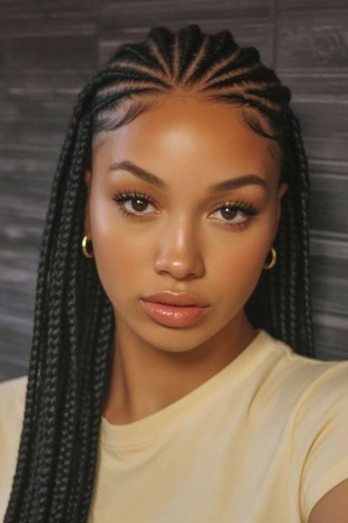 Tribal cornrows with stylish braid patterns.