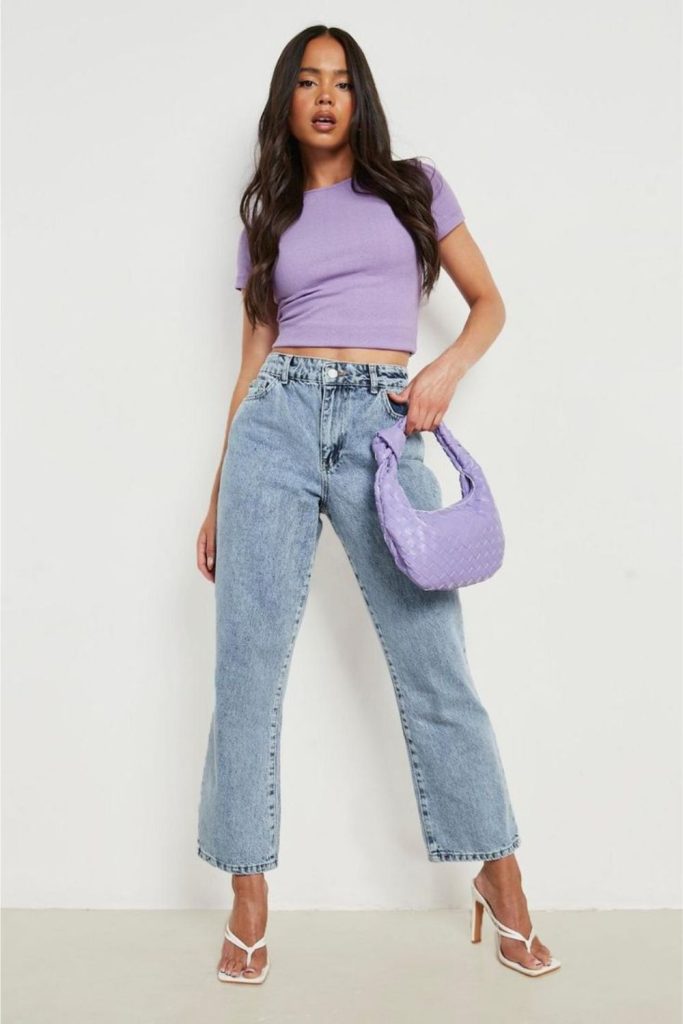 Light blue jeans lavender blouse outfit