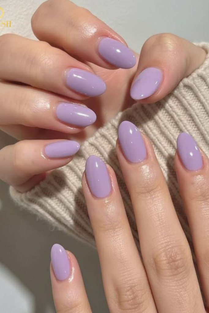 Soft lavender glossy back school nails.