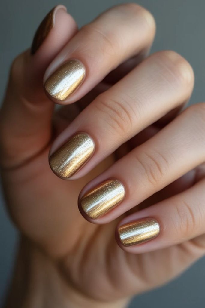 Shimmering gold solar chrome nails