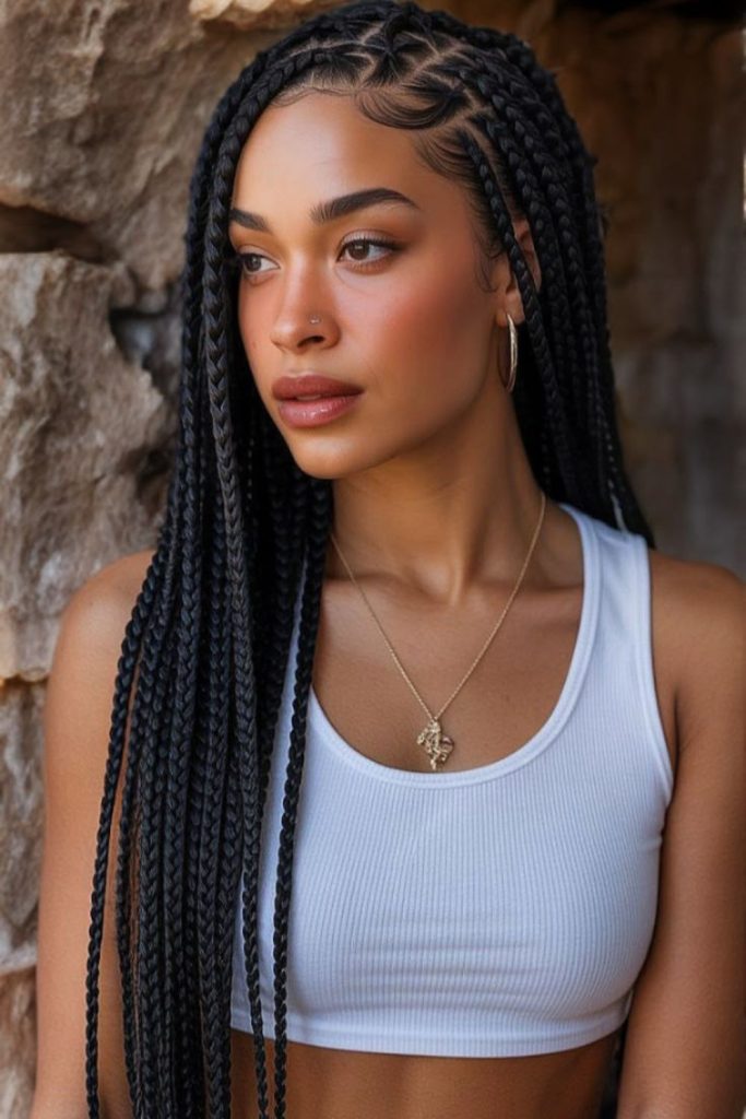 Spiral flow artistic natural cornrows hairstyle.
