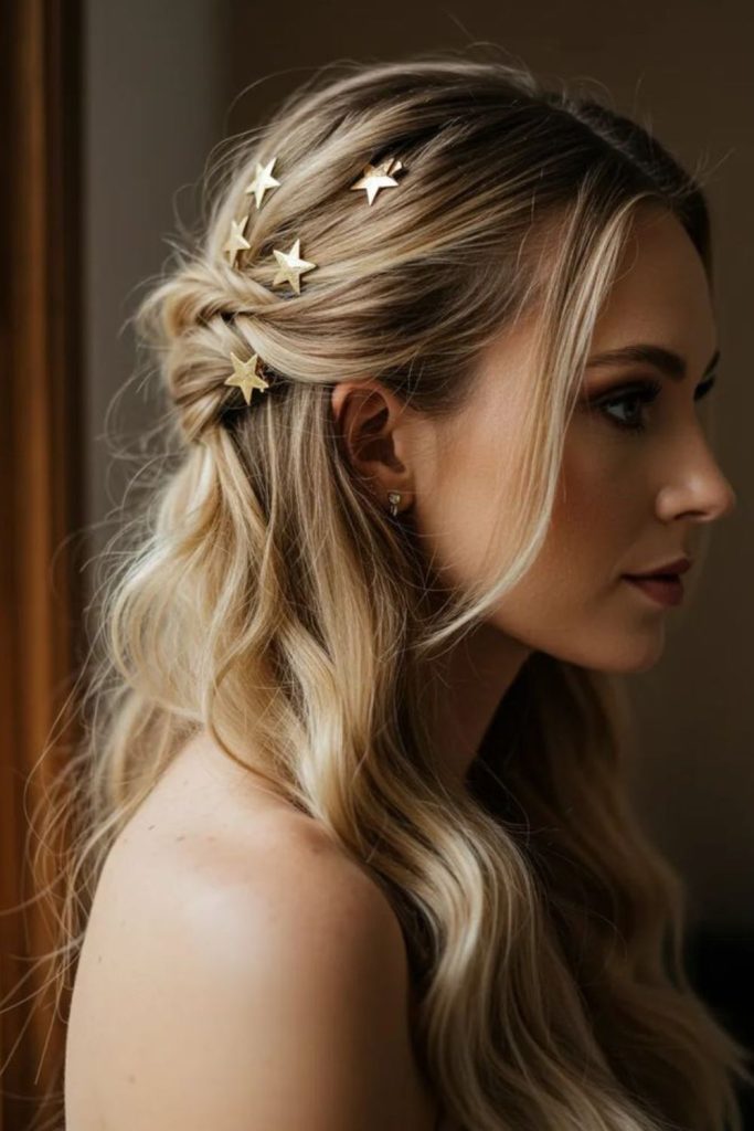 Loose curls featuring sparkling star clips.