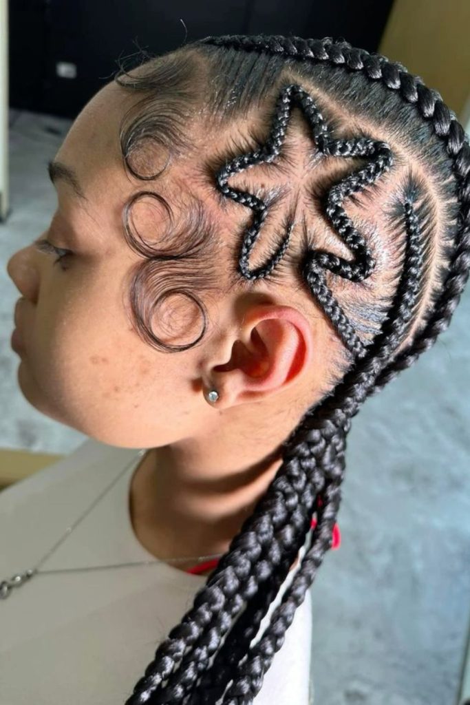 Creative star pattern feed in braids.