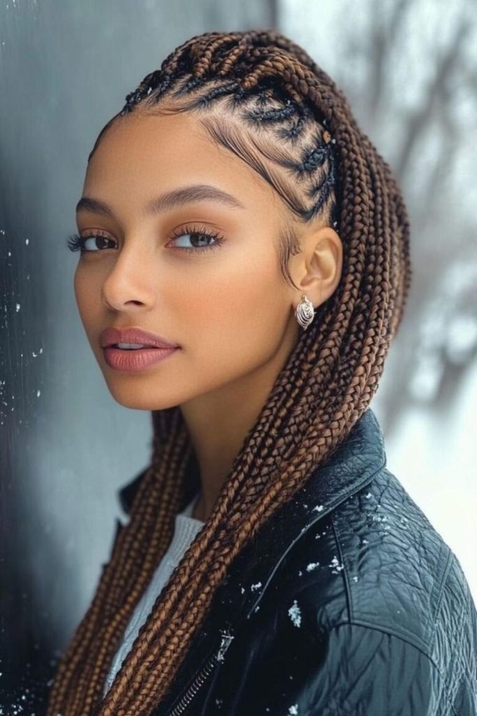 Starburst crown natural cornrow braids.