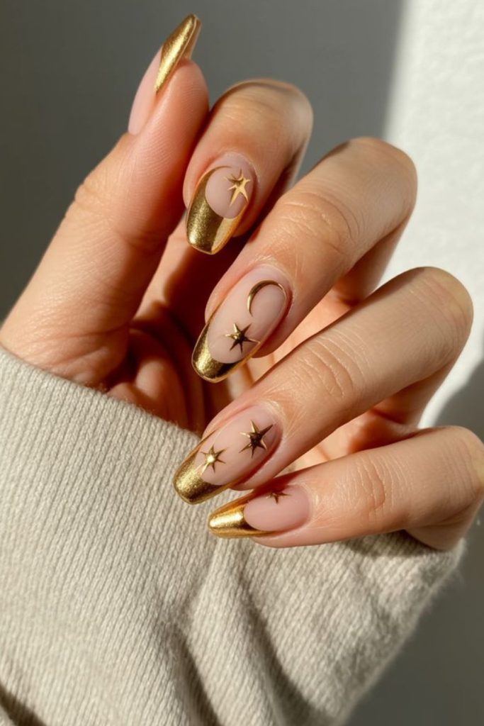 Bright golden Leo sunburst nails