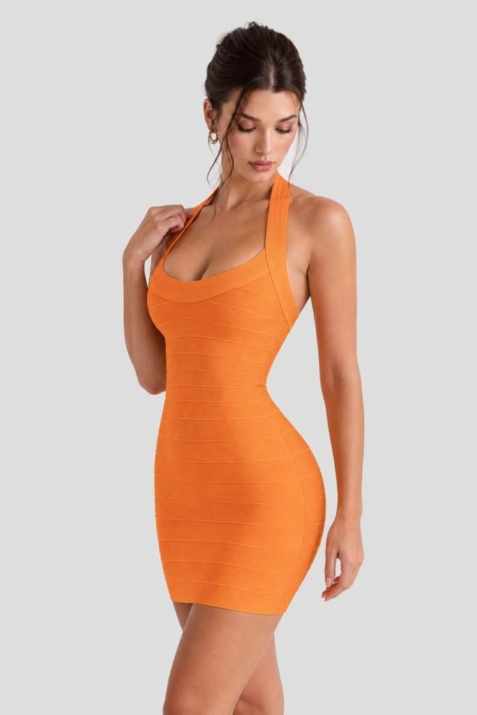 Tangerine bandage dress vibrant summer style