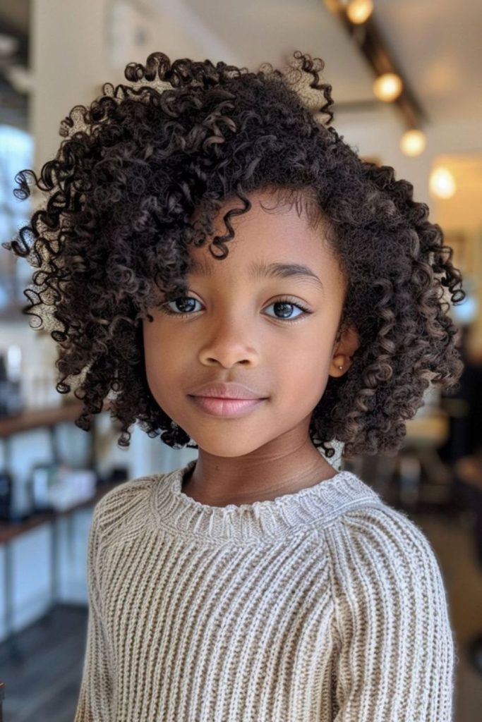 Tapered afro with defined curls.