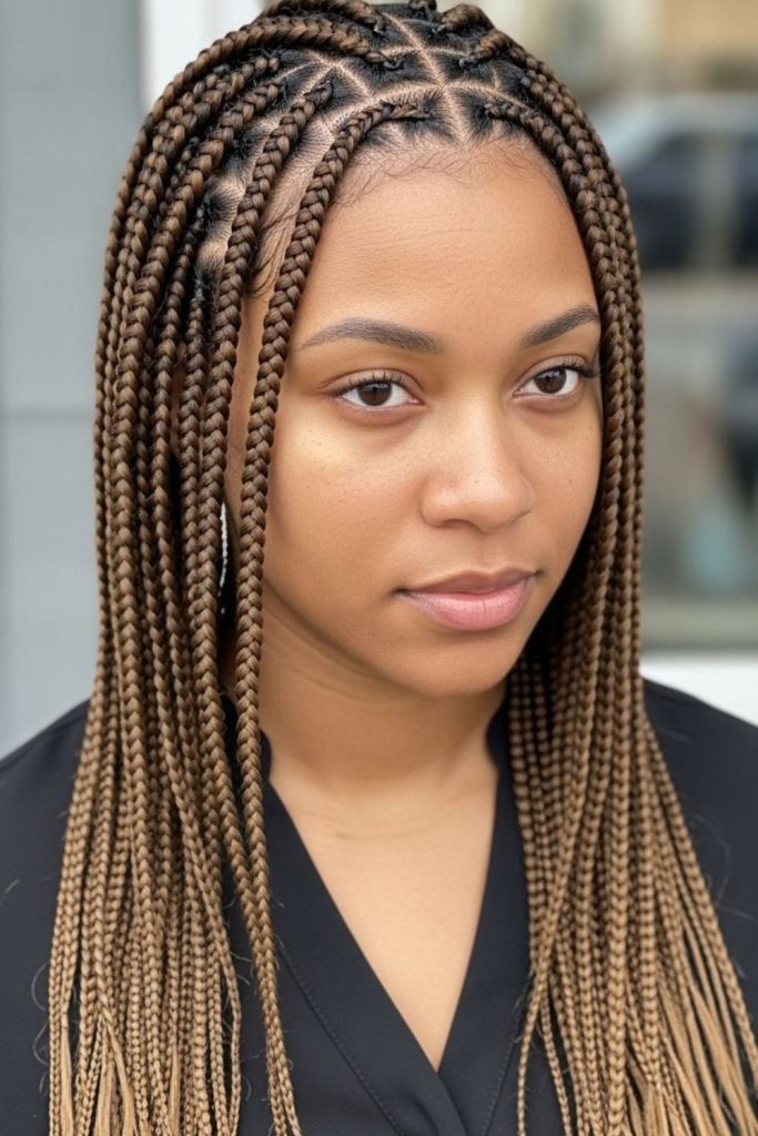 Thin micro natural cornrow braid style.