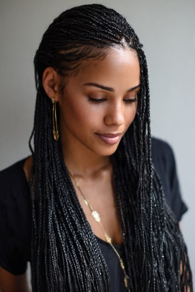 Delicate thin micro cornrow braids.