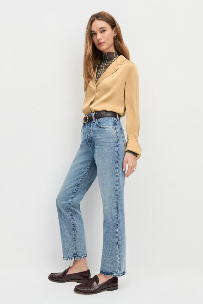 High rise straight jeans casual outfit