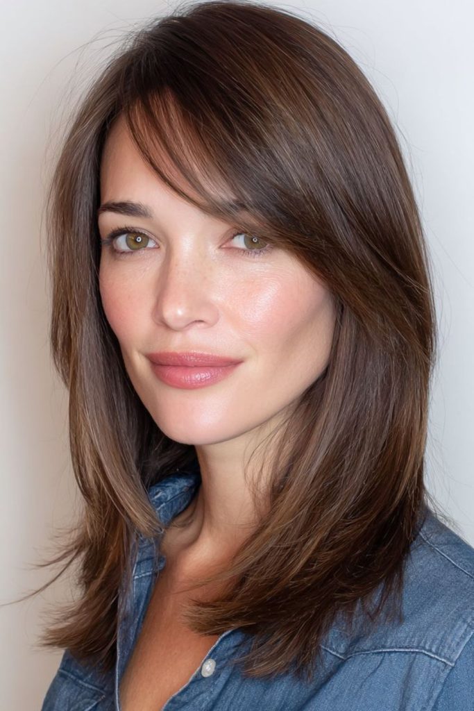 Timeless Hollywood Sweep with glamorous side bangs.