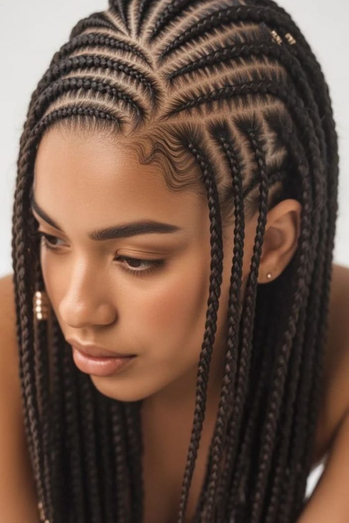 Tiny precision natural cornrow braids.