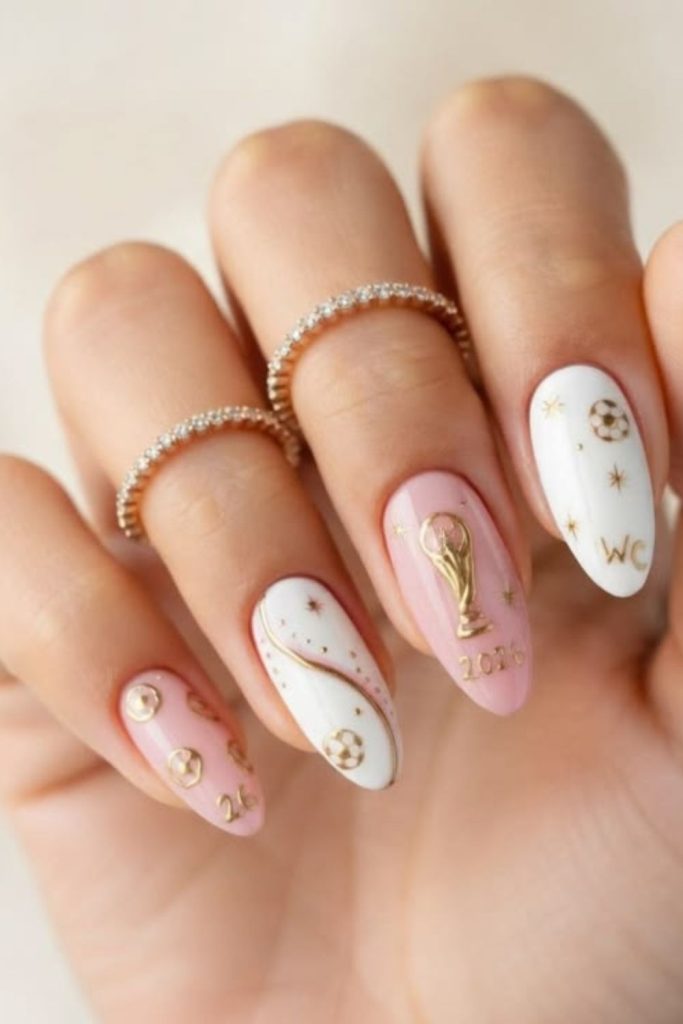 Gold trophy classroom celebration nails.
